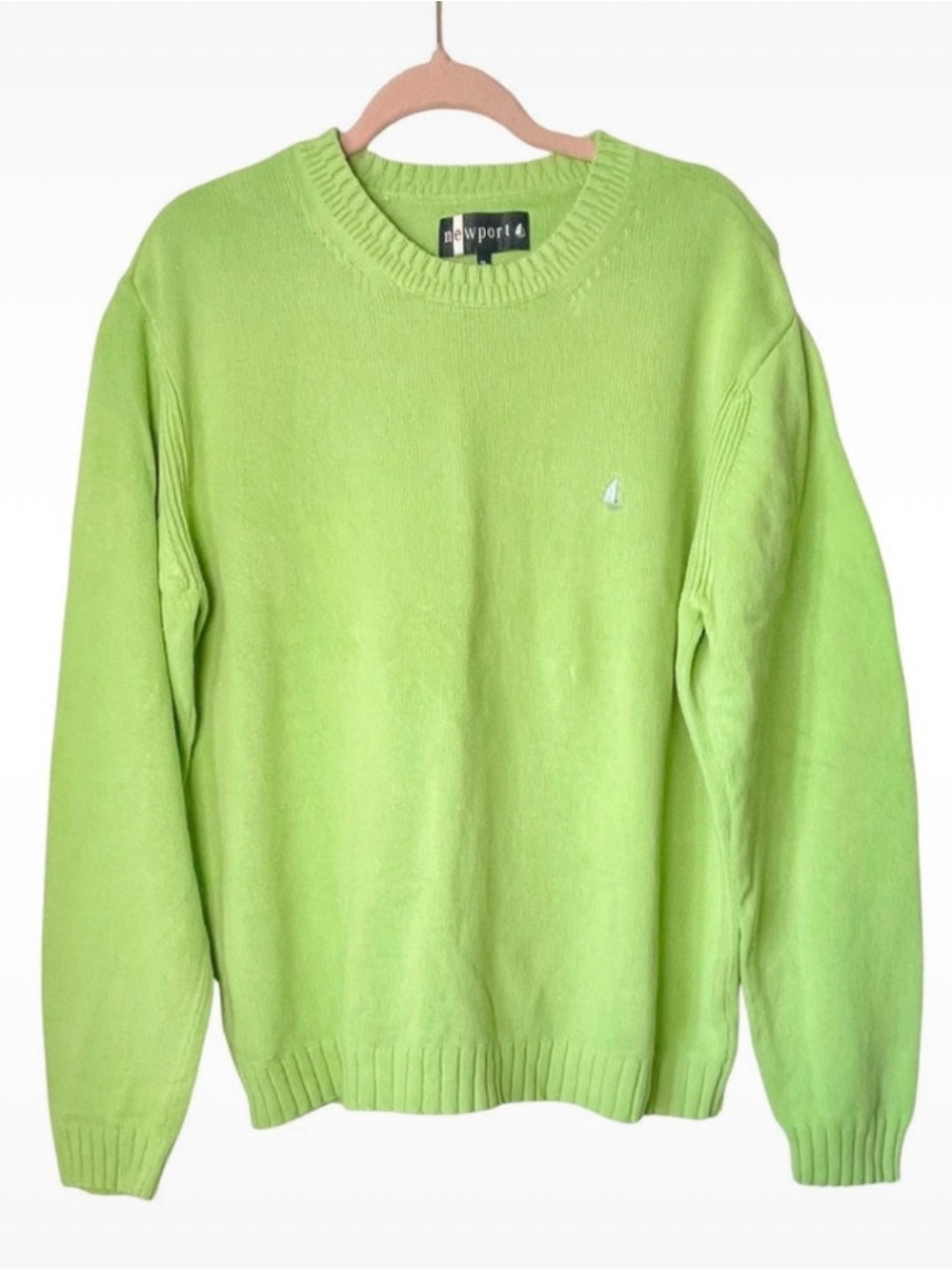 Newport Crewneck Sweater Lime Green XL ~ Embroidered Nautical Sailboat Logo